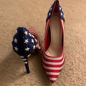 Red white and blue with stars high heels good condition